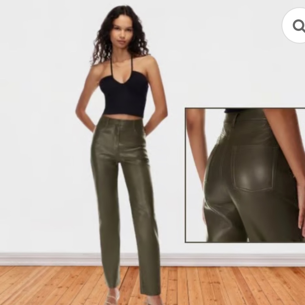 Wilfred aritzia Melina faux leather pants in olive size 8